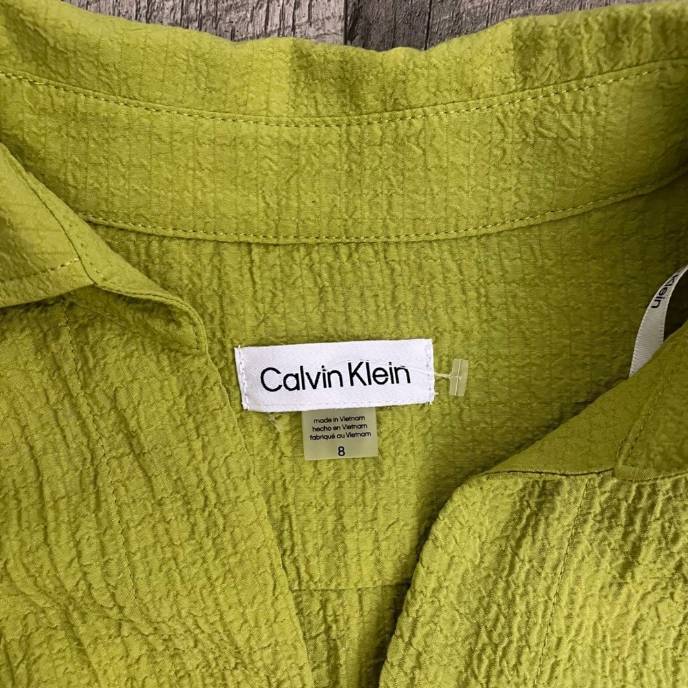Calvin Klein Lime Green Twist Front High-Low Midi Dress CDBE1Y5T Size 8 - Picture 6 of 9